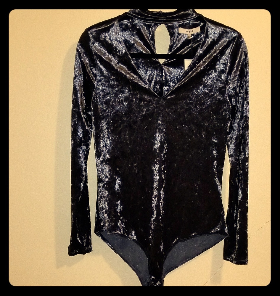 Blue/Grey metal velvet bodysuit